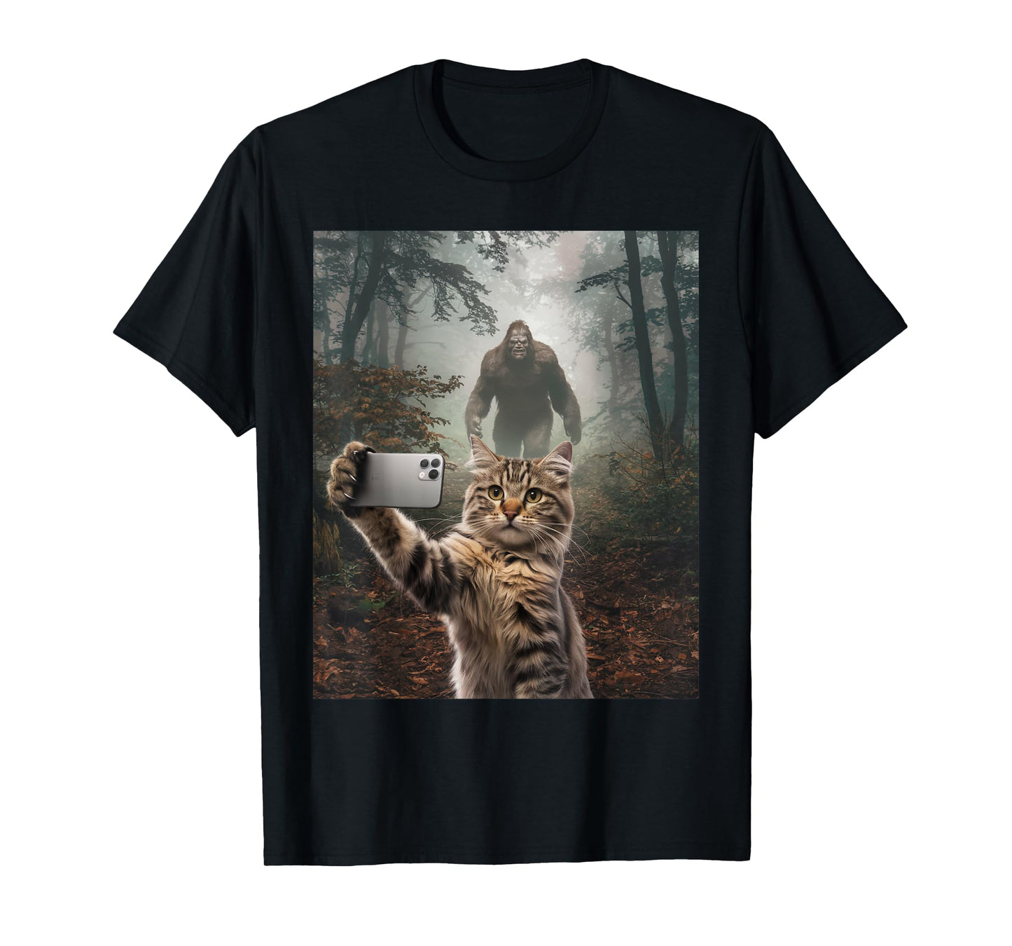 Funny Surprised Scared Cat Selfie Meme Sasquatch Bigfoot T-Shirt