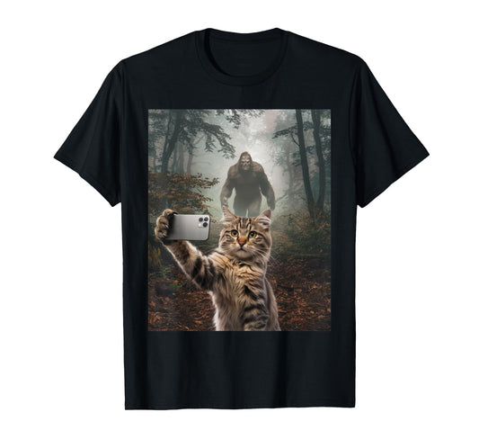 Funny Surprised Scared Cat Selfie Meme Sasquatch Bigfoot T-Shirt