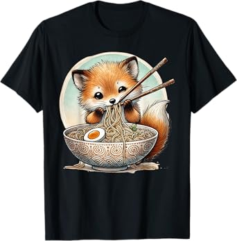 Japanese Art Wildlife Noodle Lover Cute Fox Ramen T-Shirt