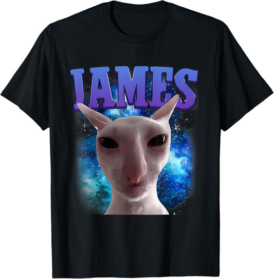 James The Cat Meme Funny Silly Cats Brainrot Meme Cat Lover T-Shirt