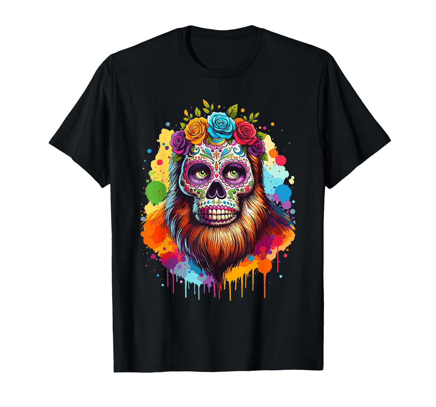 Sugar Skull Bigfoot Dia de Muertos Halloween Day of The Dead T-Shirt