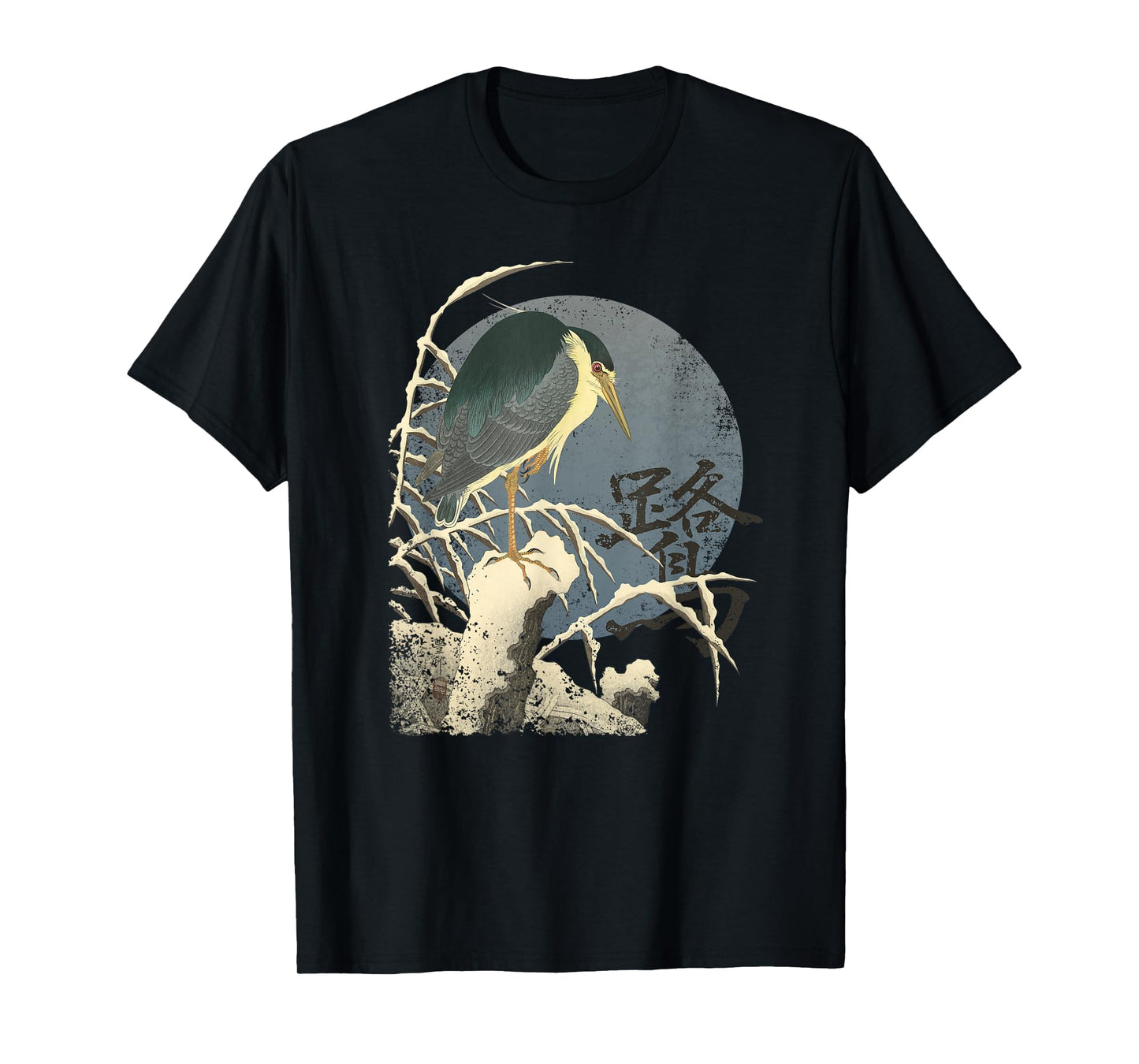 Traditional Japanese Art Heron Bird in Snow T-Shirt