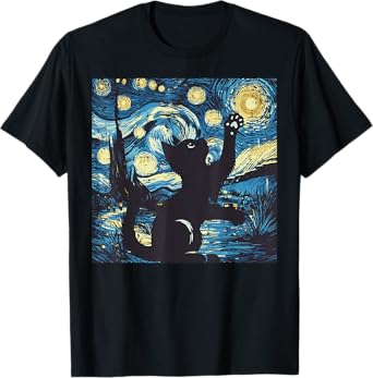 Cat Starry Night Painting Funny Van Gogh Art Men Women Kids T-Shirt