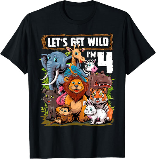 4 Year Old Zoo Birthday Safari Jungle Animals 4th Birthday T-Shirt