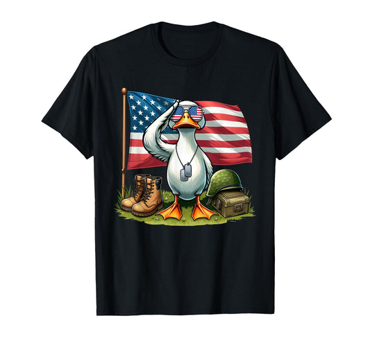 Salute Duck American USA Flag Memorial Day 4th of July Women Kids Men T-Shirt