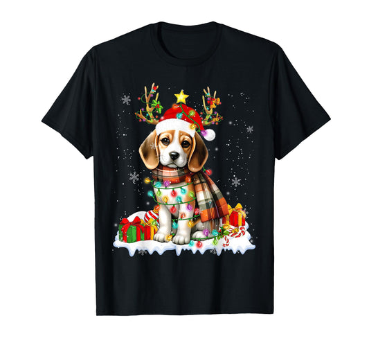 Santa Beagle Christmas Lights Funny Reindeer Dog Xmas 2026 T-Shirt