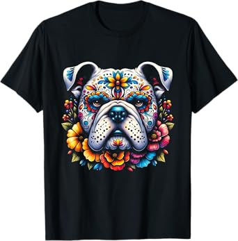 Cinco De Mayo Sugar Skull Flower Bulldog T-Shirt