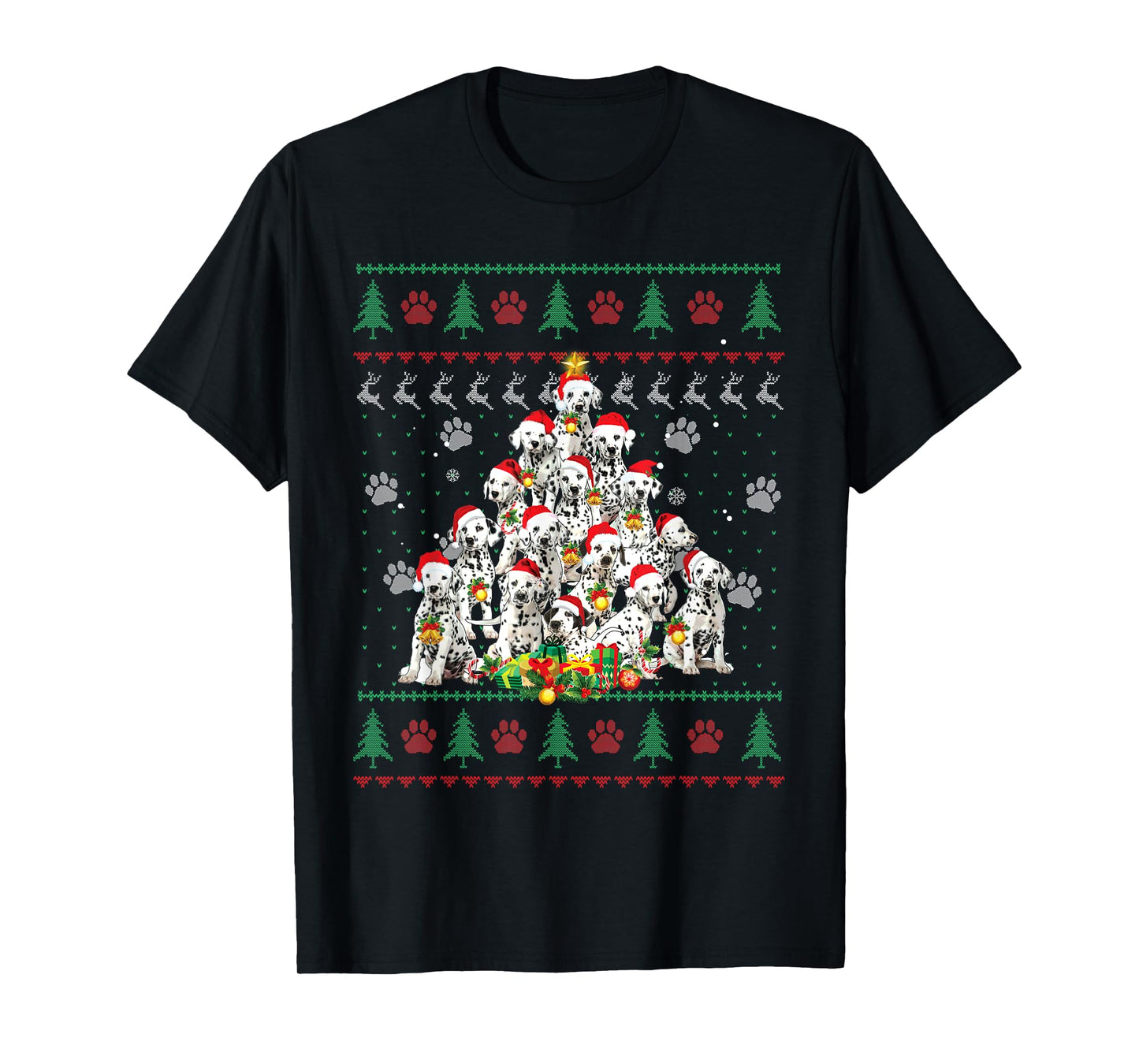 Funny Dalmatian Dog Christmas Tree Ugly Sweater Xmas Tree T-Shirt for Men Women Kids