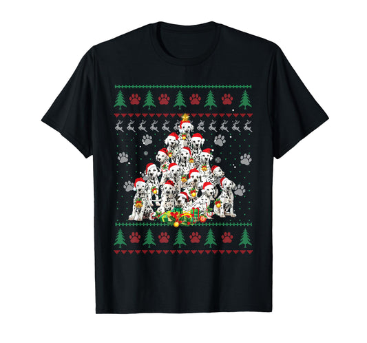 Funny Dalmatian Dog Christmas Tree Ugly Sweater Xmas Tree T-Shirt for Men Women Kids