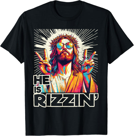 Retro He Is Rizzin Funny Jesus Has Rizzen Easter Christian T-Shirt