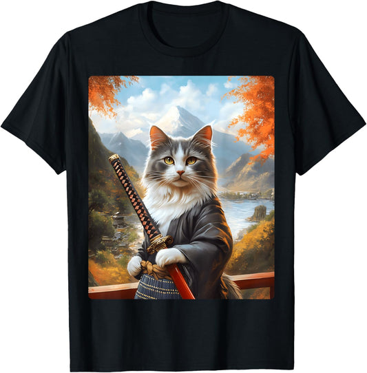 Dino's Atomic Designs Unisex-Adult Anime Cat T-Shirt, Black, Small, Short Sleeve