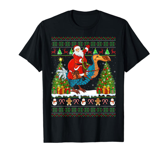 Dodo Bird Lover Funny Ugly Santa Riding Dodo Christmas T-Shirt