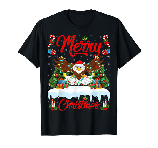 Bald Eagle Lover Xmas Lighting Santa Bald Eagle Christmas T-Shirt