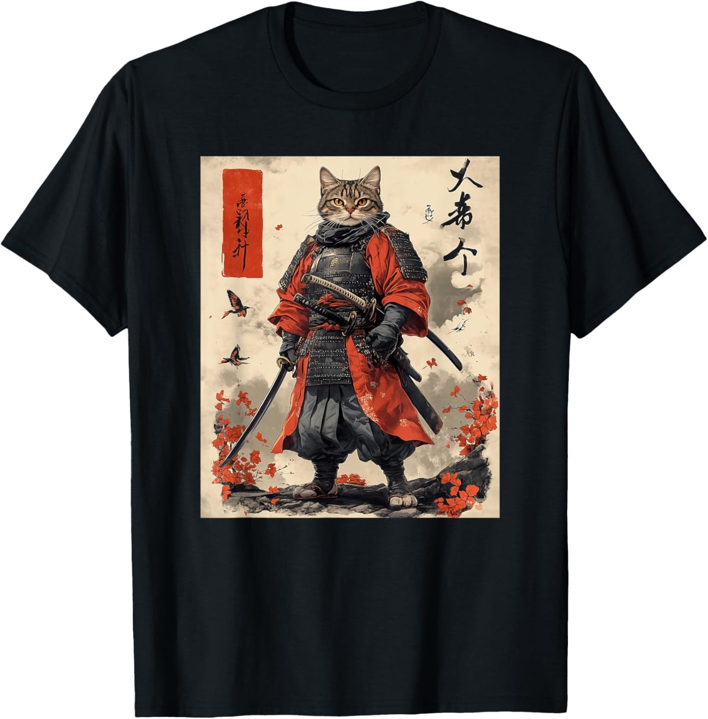 Samurai Cat T-Shirt - Japanese Art Style Warrior Graphic Tee T-Shirt
