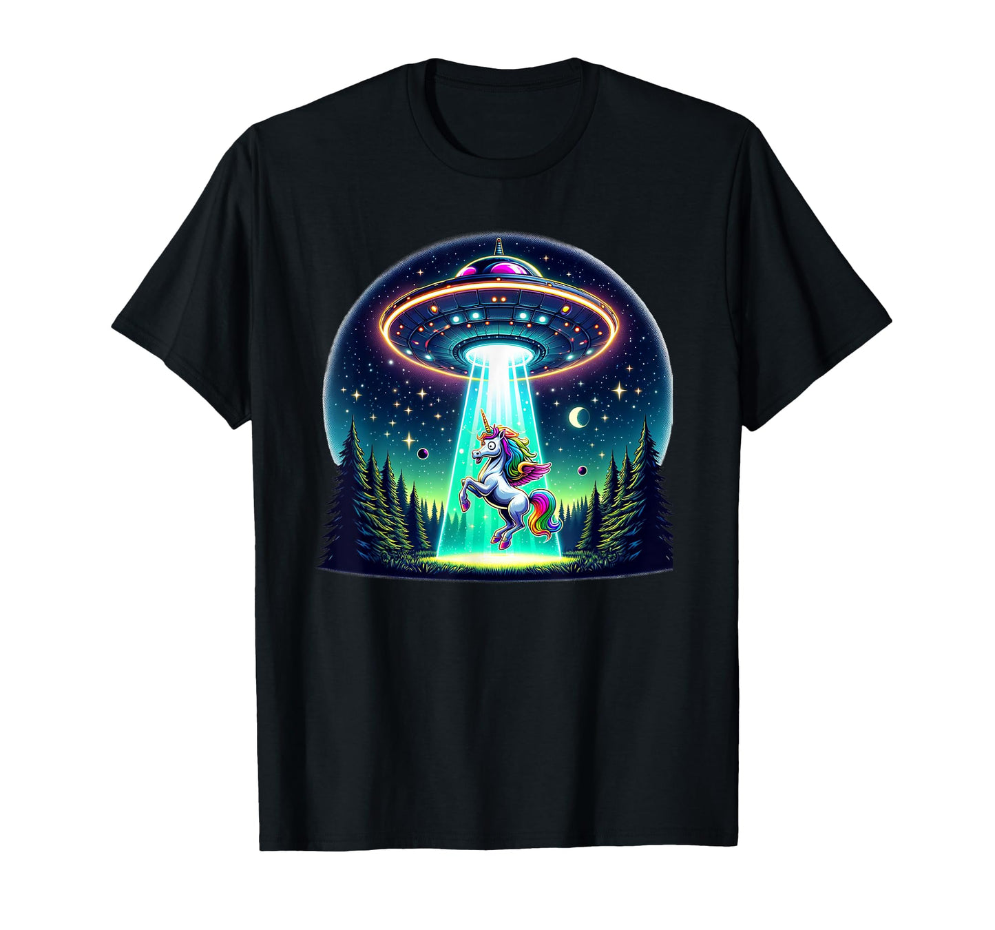 Rainbow Unicorn Abduction Alien Invasion Funny UFO Spaceship T-Shirt