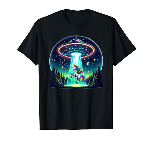Rainbow Unicorn Abduction Alien Invasion Funny UFO Spaceship T-Shirt
