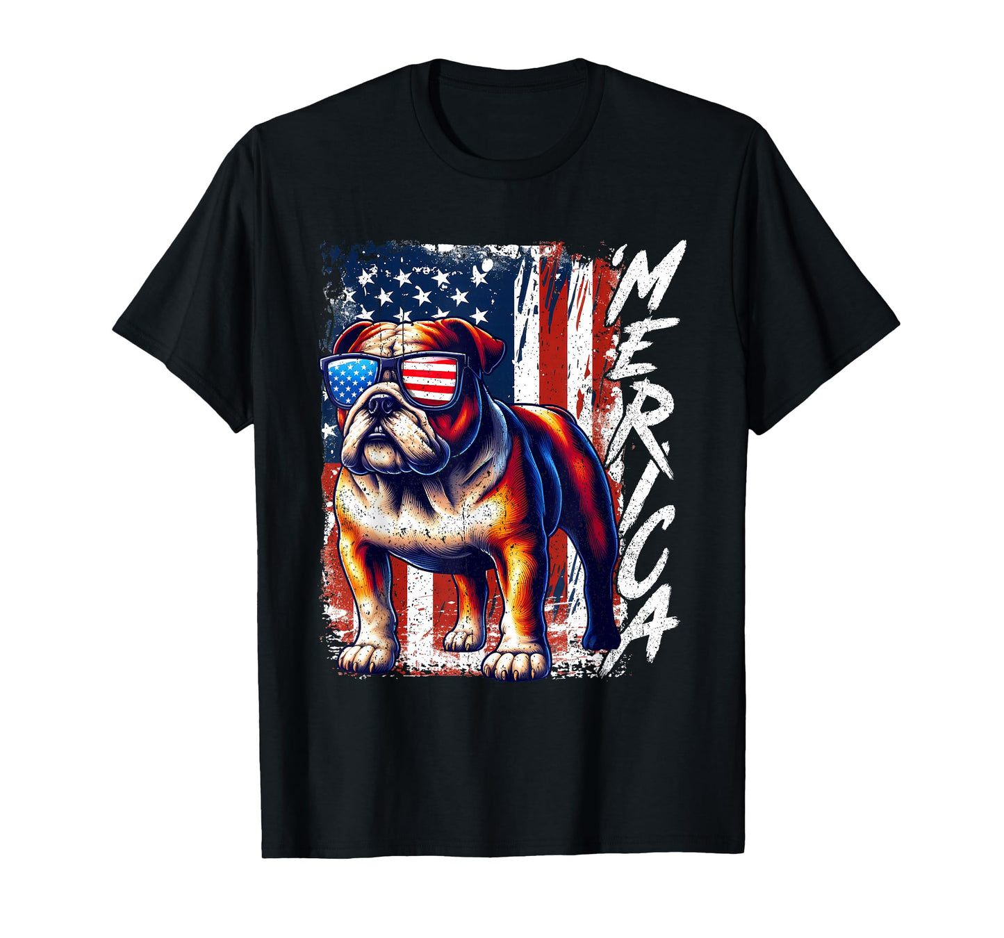 'Merica Bulldog Dogs Sunglasses Patriotic 4th Of July 2025 T-Shirt