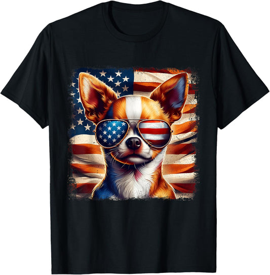 4th of July Chihuahua USA American Flag Patriotic T-Shirt