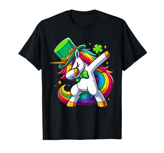 St Patricks Day Girls Dabbing Unicorn Leprechaun Lepricorn T-Shirt