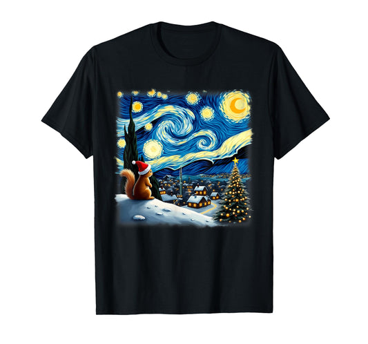 Christmas Squirrel Starry Night T-Shirt