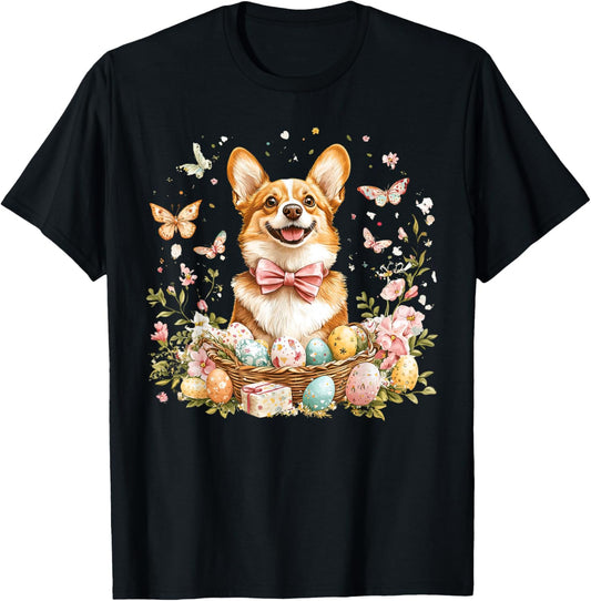 Cute Dog Corgi Easter Egg Bunny Flower Graphic Corgi Mom T-Shirt