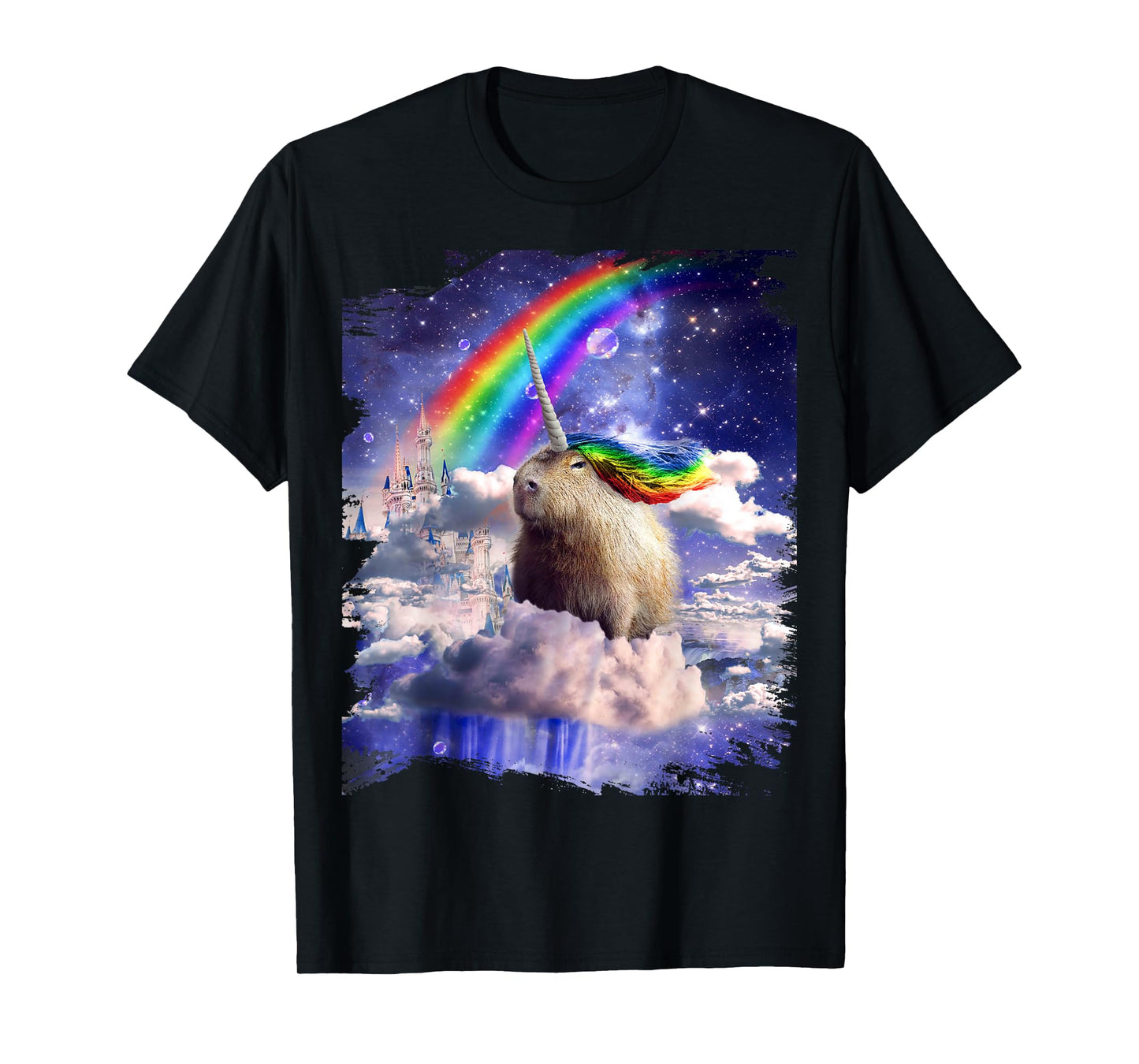 Capybaricorn Capybara Unicorn In Clouds Space Rainbow T-Shirt
