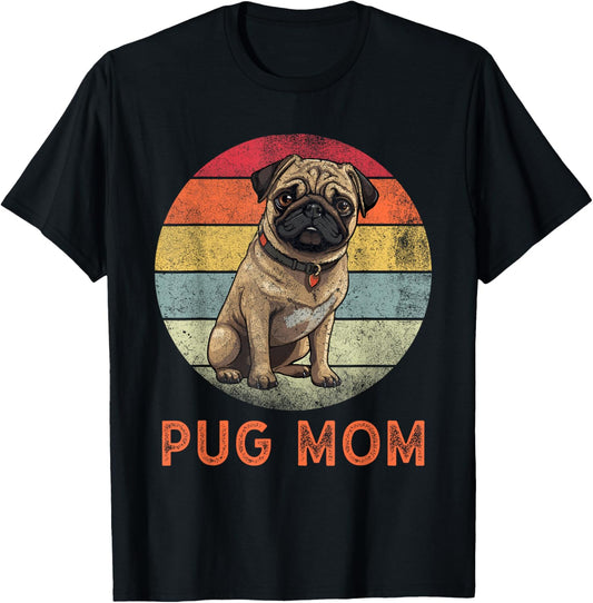 Vintage, Retro Pug Mom Women's Black T-Shirt