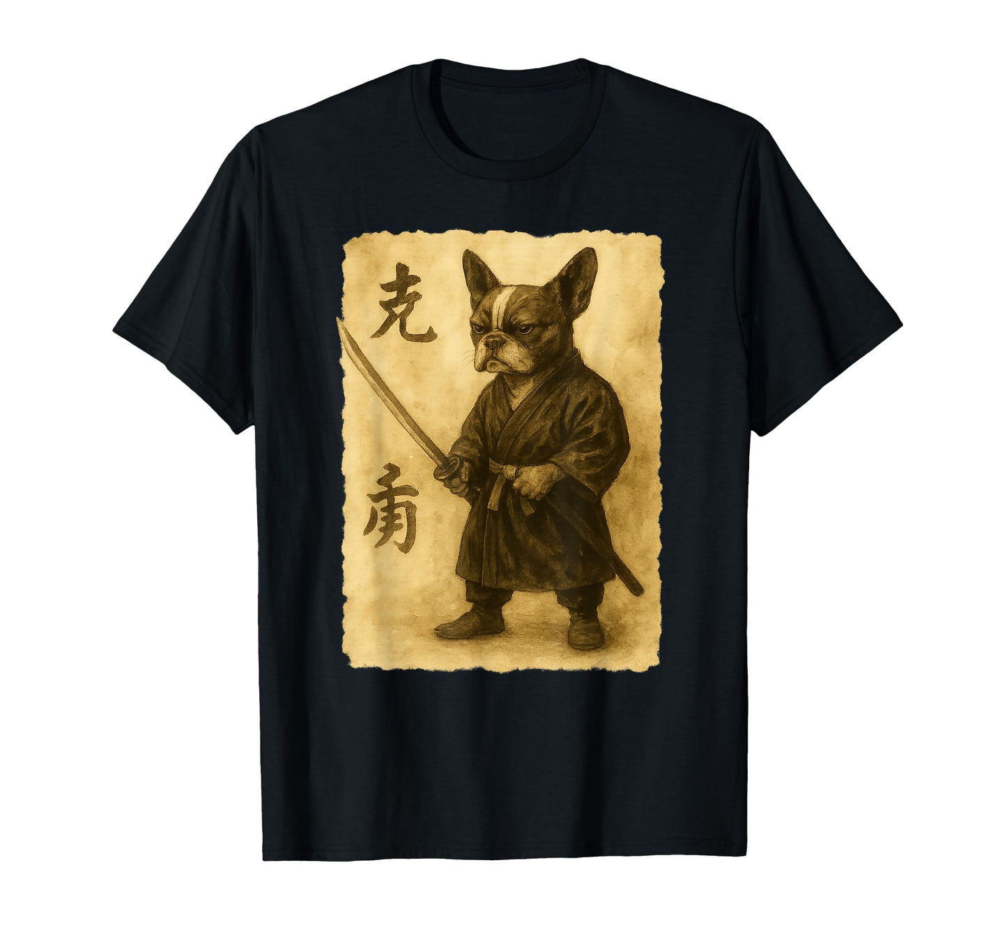 Samurai French Bulldog Watercolor Ukiyo Style T-Shirt