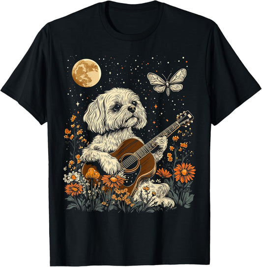 Shih Tzu Dog Playing Guitar Cottagecore T-Shirt