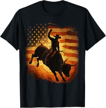 Cowboys American Flag Rodeo Bull Rider Patriotic T-Shirt