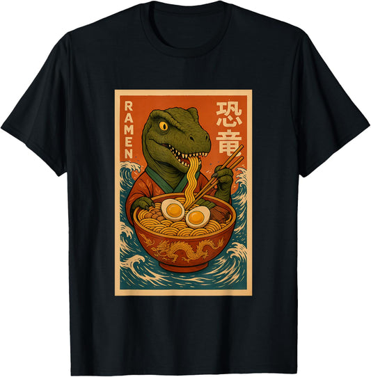 Dinosaur Eating Ramen Japanese Noodles Funny Gifts T-Shirt