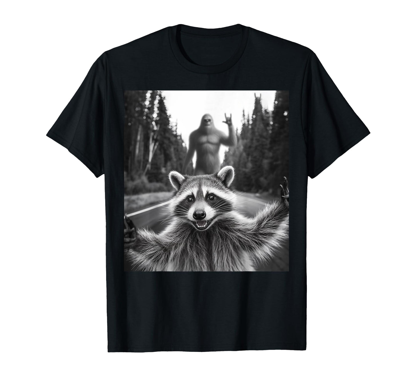 Raccoon Selfie With Bigfoot Funny Gifts For Men Women Kid T-Shirt