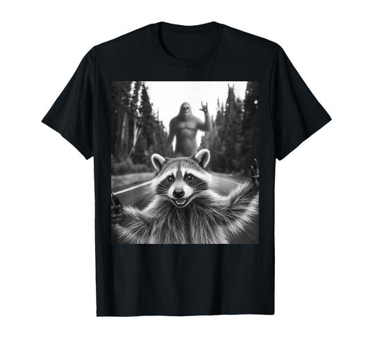 Raccoon Selfie With Bigfoot Funny Gifts For Men Women Kid T-Shirt