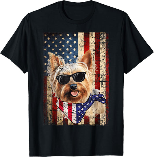 Australian Silky Terrier Dog Lover 4th of July American Flag T-Shirt
