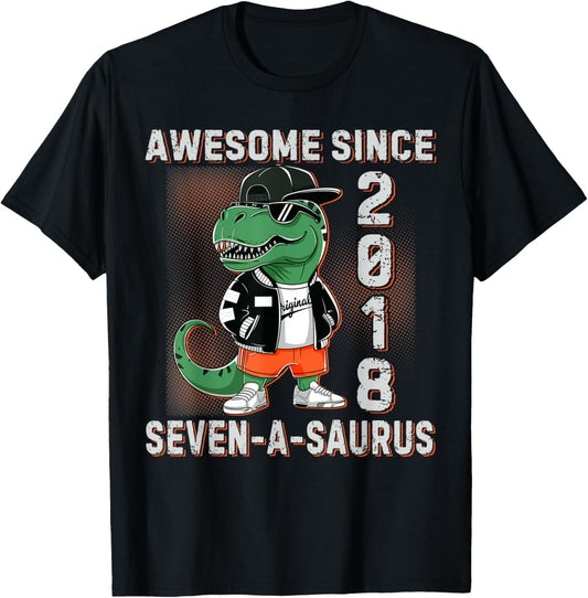 Dinosaur 7th Birthday 7 Year Old Trex A Saurus Boy Girl Kids T-Shirt