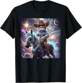 Cat Cowboy Rainbow Galaxy Kitten Riding Horse Cowboy Hat T-Shirt