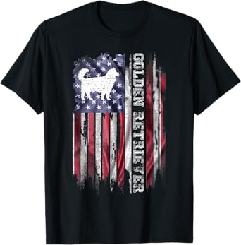 Vintage USA American Flag Love Golden Retriever Silhouette T-Shirt