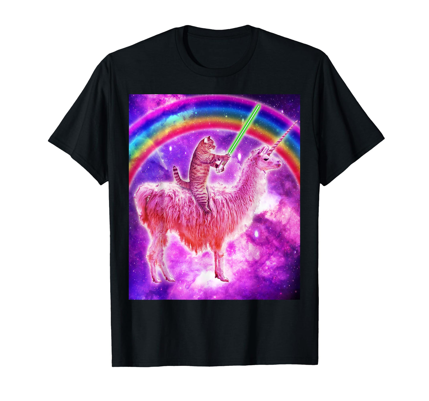 Kitty Cat Riding Llama Unicorn Rainbow In Space Cat Lover Men Women Girls Kids T-Shirt