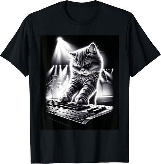 Musician Keyboard Player Funny Cat Playing Keyboard T-Shirt