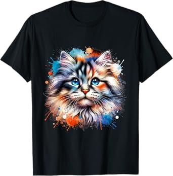 Watercolor Cat Art | Colorful Cat Design Cat Portrait T-Shirt