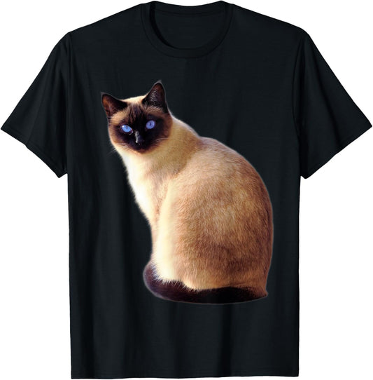 Elegant Siamese Cat Blue Eyes Animal Portrait Art T-Shirt