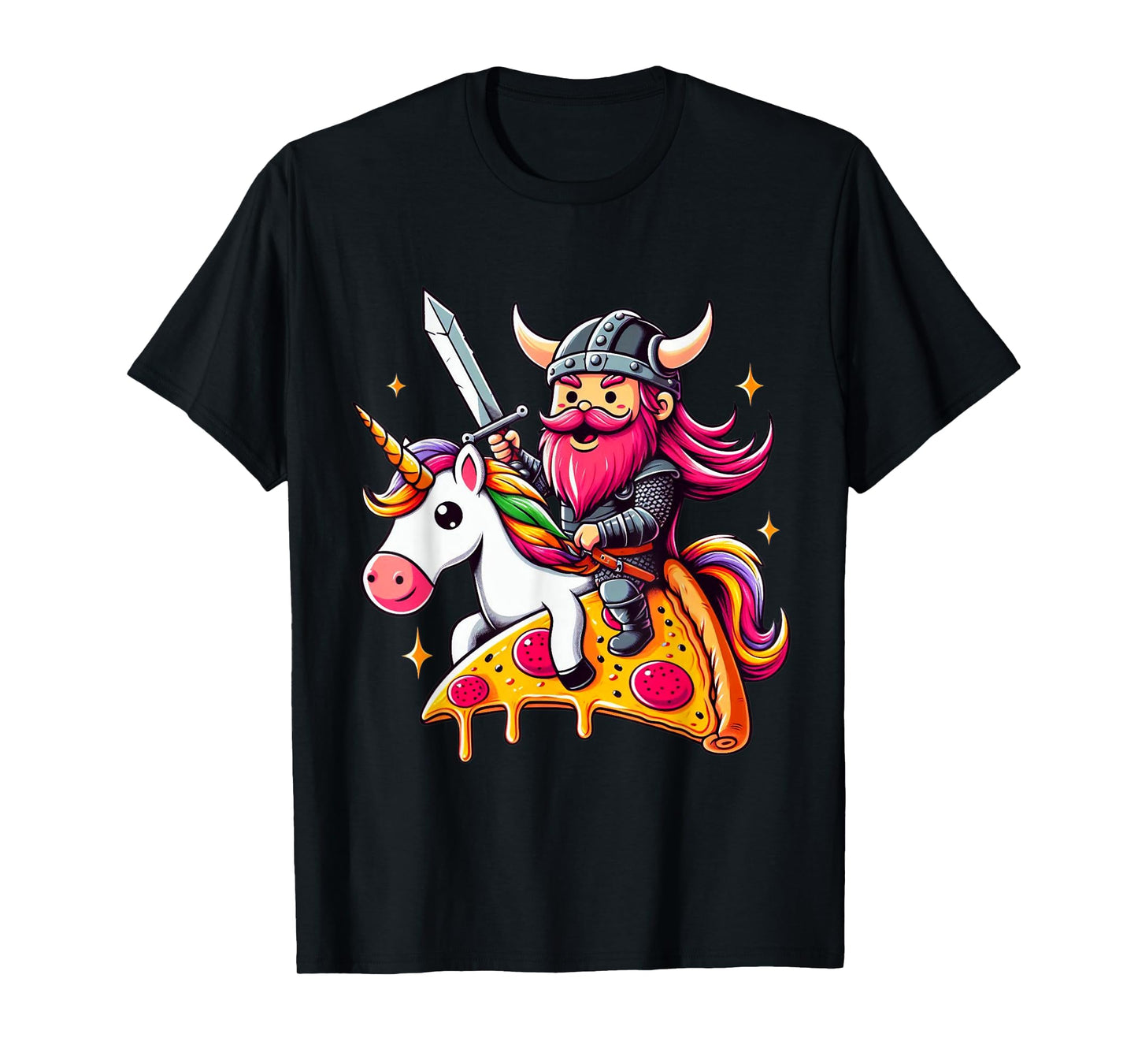 Viking And Unicorn On Pizza Boys Girls Men Women Kids Adults T-Shirt