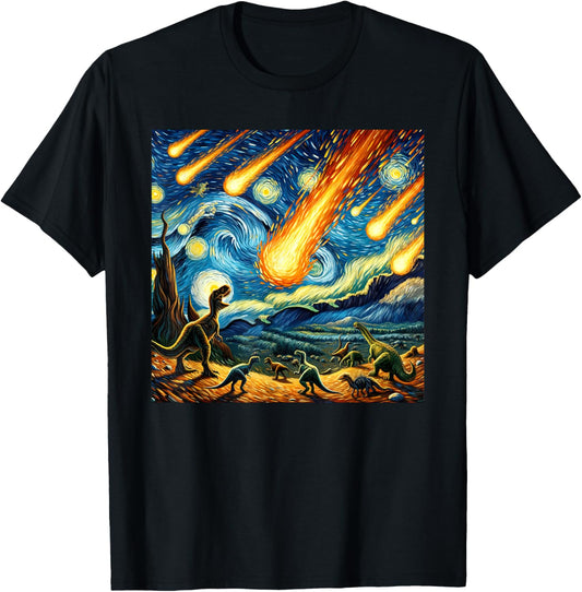 Funny Last Day Of Dinosaurs Meteor Starry Night Painting Art T-Shirt