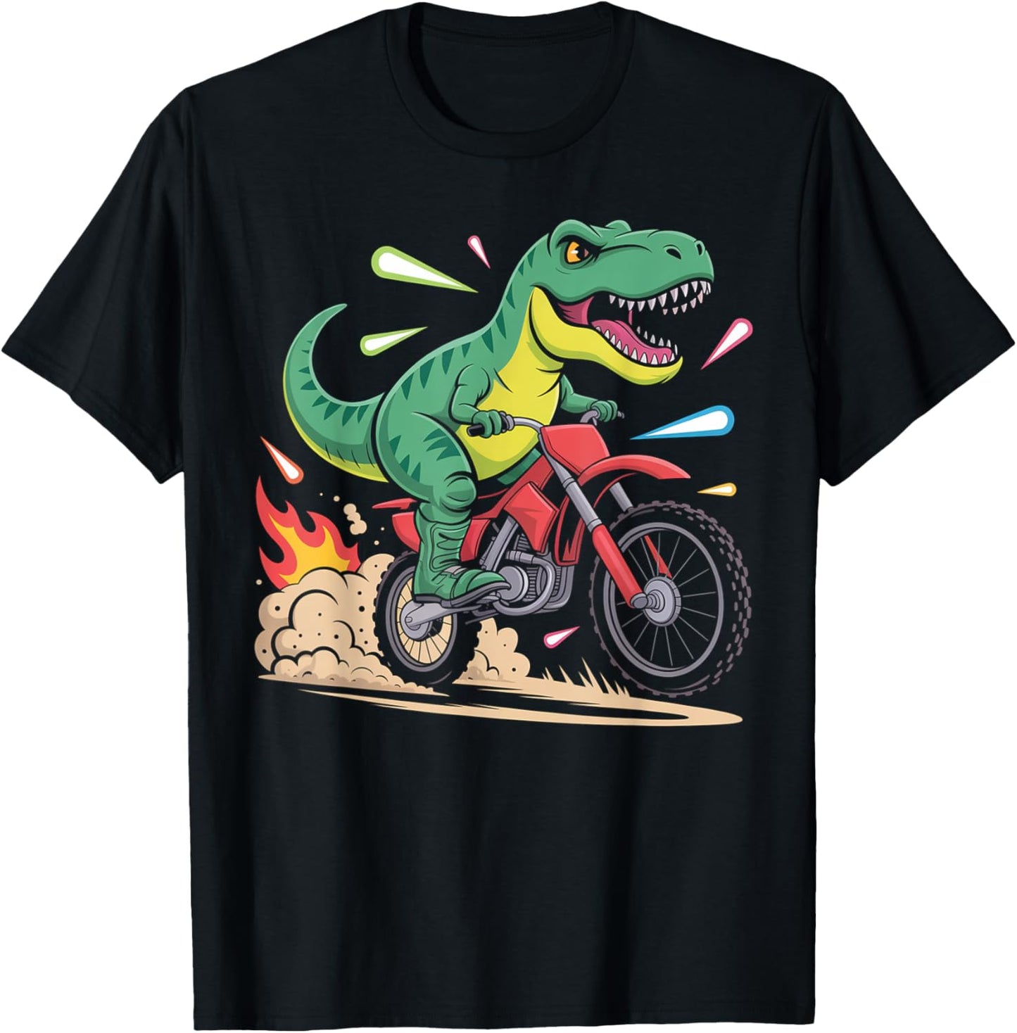 Cool Dinosaur Motocross Rider, Funny T Rex Bike Racing Kids T-Shirt