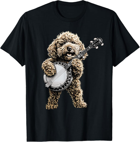 Golden Doodle Goldendoodle Dog Bluegrass Banjo Player T-Shirt