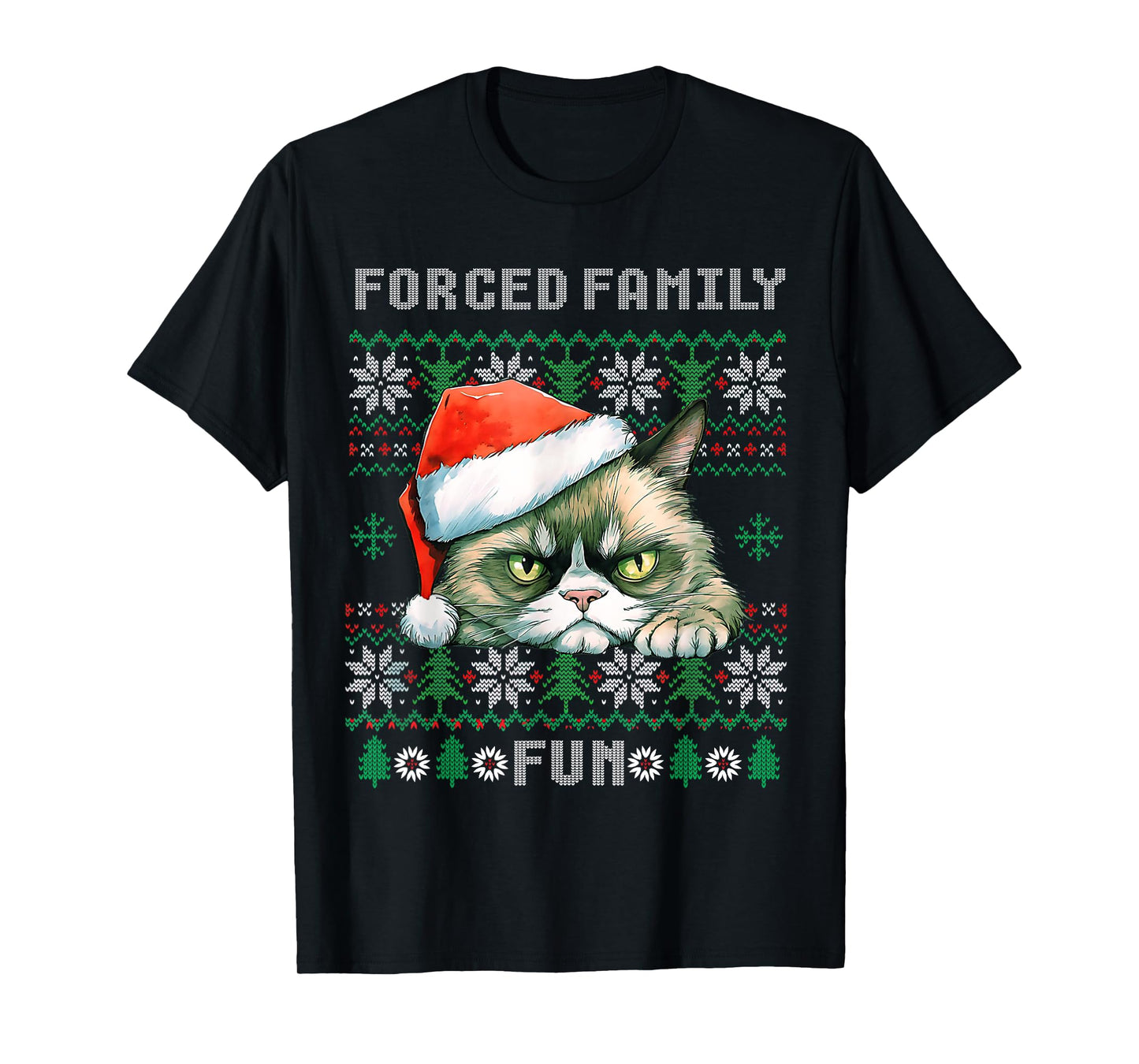 Forced Family Xmas Fun Funny Cat Lover Men Women Christmas T-Shirt