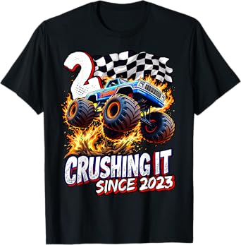 Birthday Monster Truck 2 Year Old Boys 2nd Party Born 2023 T-Shirt