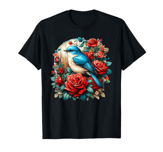 Cottagecore Aesthetic Floral Bluebird Bird Roses T-Shirt