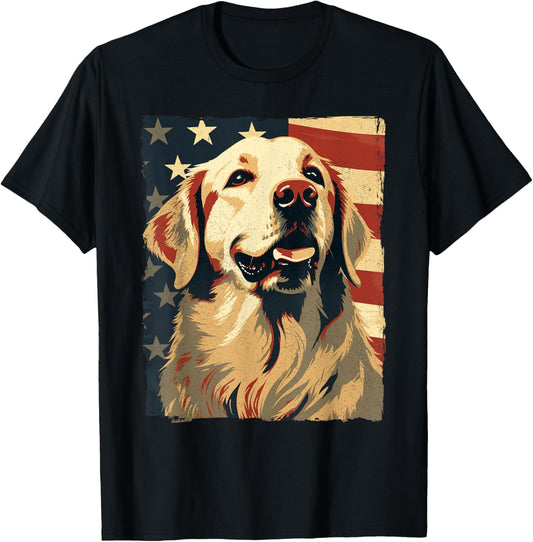Golden Retriever American Flag T-Shirt 4th Of July Retriever T-Shirt