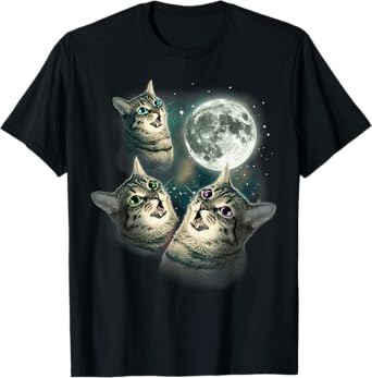 Funny Cat Shirt | Three Cat Moon 3 Wolfs Cute Kitten Graphic T-Shirt